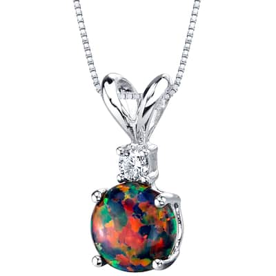 0.5 ct Round Created Opal and Diamond Pendant in 14k White Gold