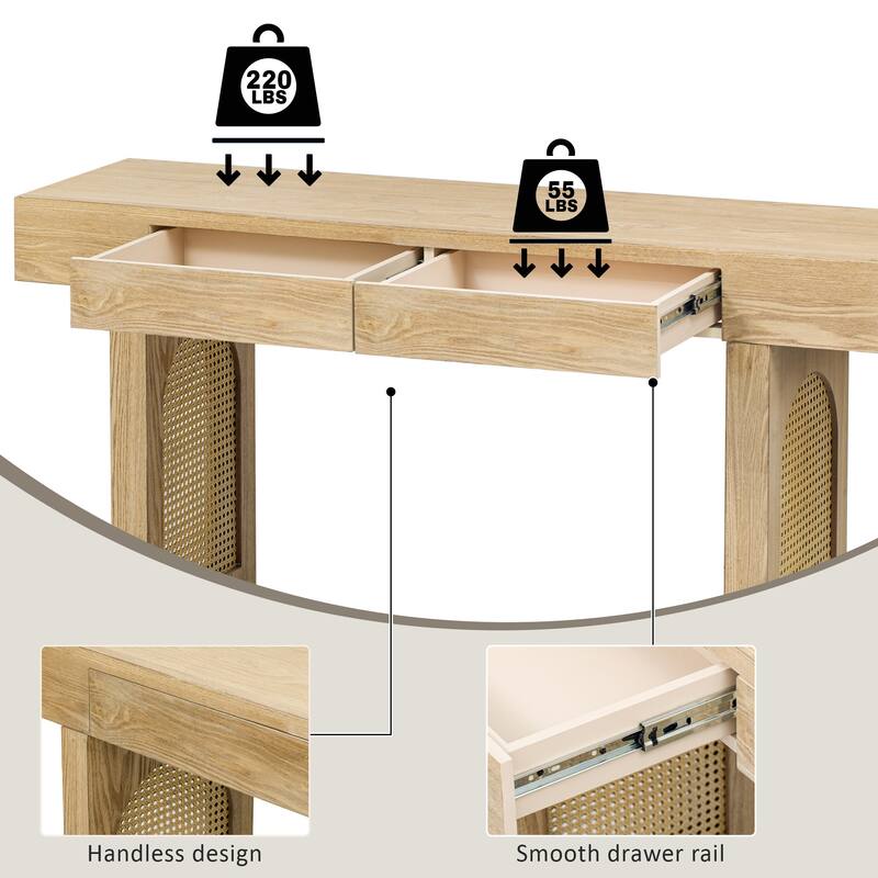 52 Inch 2 Drawers Console Table/Bar Table with Natural Wood Finish
