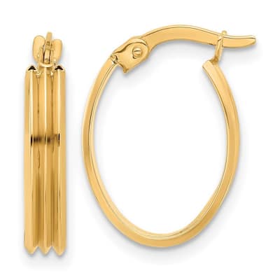 Curata 10k Yellow Gold 4mm Polished and Grooved Oval Wide Hoop Earrings - 20mm 24mm