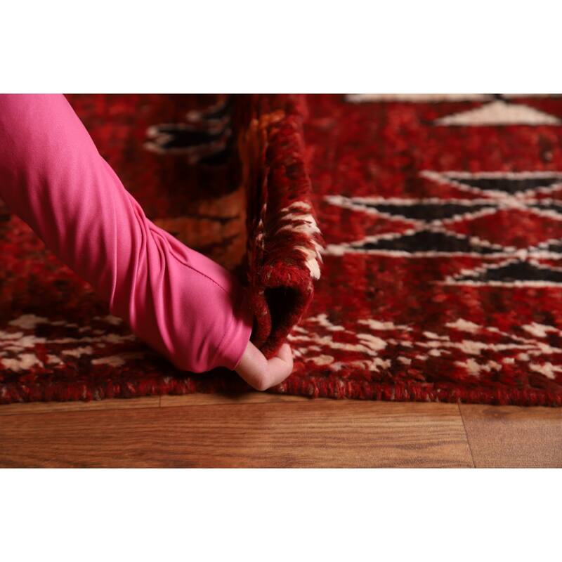 Hand Knotted Oriental 100% Wool Carpet Modern Tribal Red Moroccan Area Rug - 9' 9'' X 6' 9''