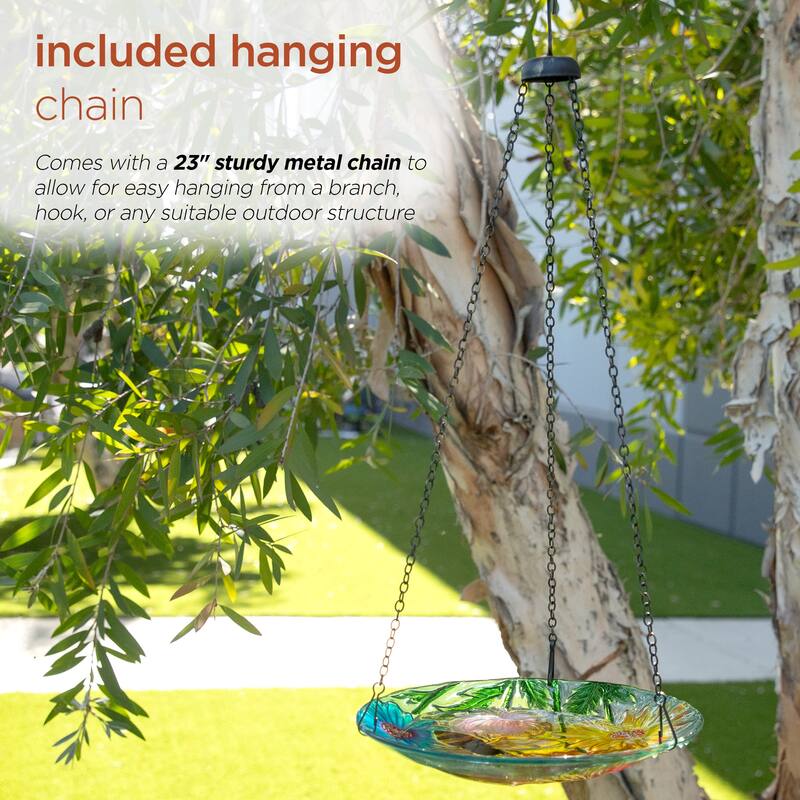 10" Glass Hanging Bird Feeder w/ Flowers and Bee