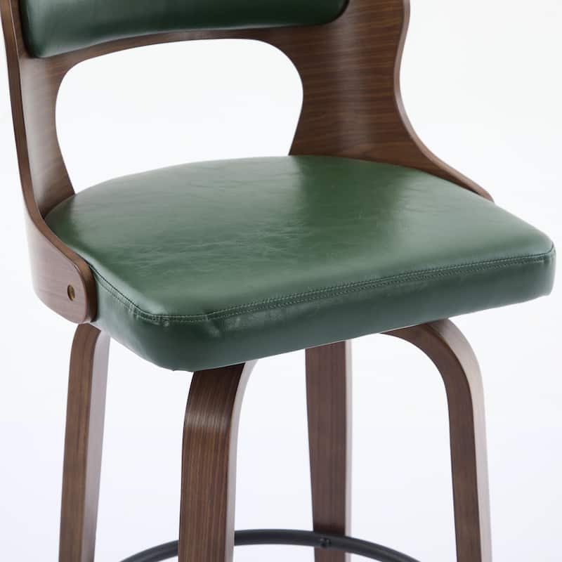 SEYNAR PU Leather 360 Degree Swivel Open Back Bar Stools Wood Legs Set of 4