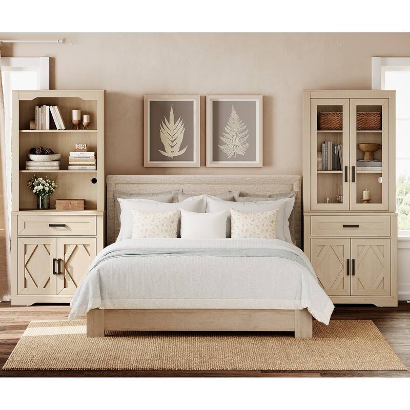 5 Tier Bookcase with Barn Door,73.3" Tall Open Storage Bookshelf