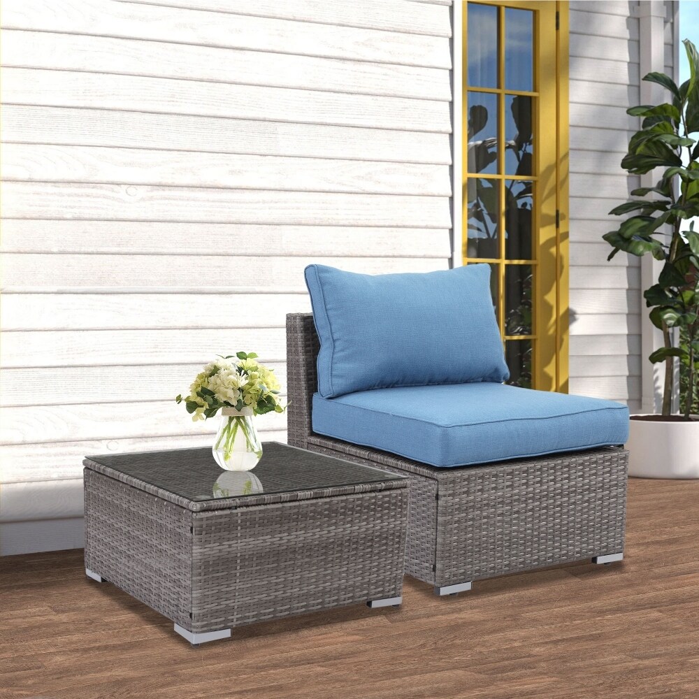 Galvanized Steel Frame Rattan Armless Sofa Set Outdoor Wicker Couches