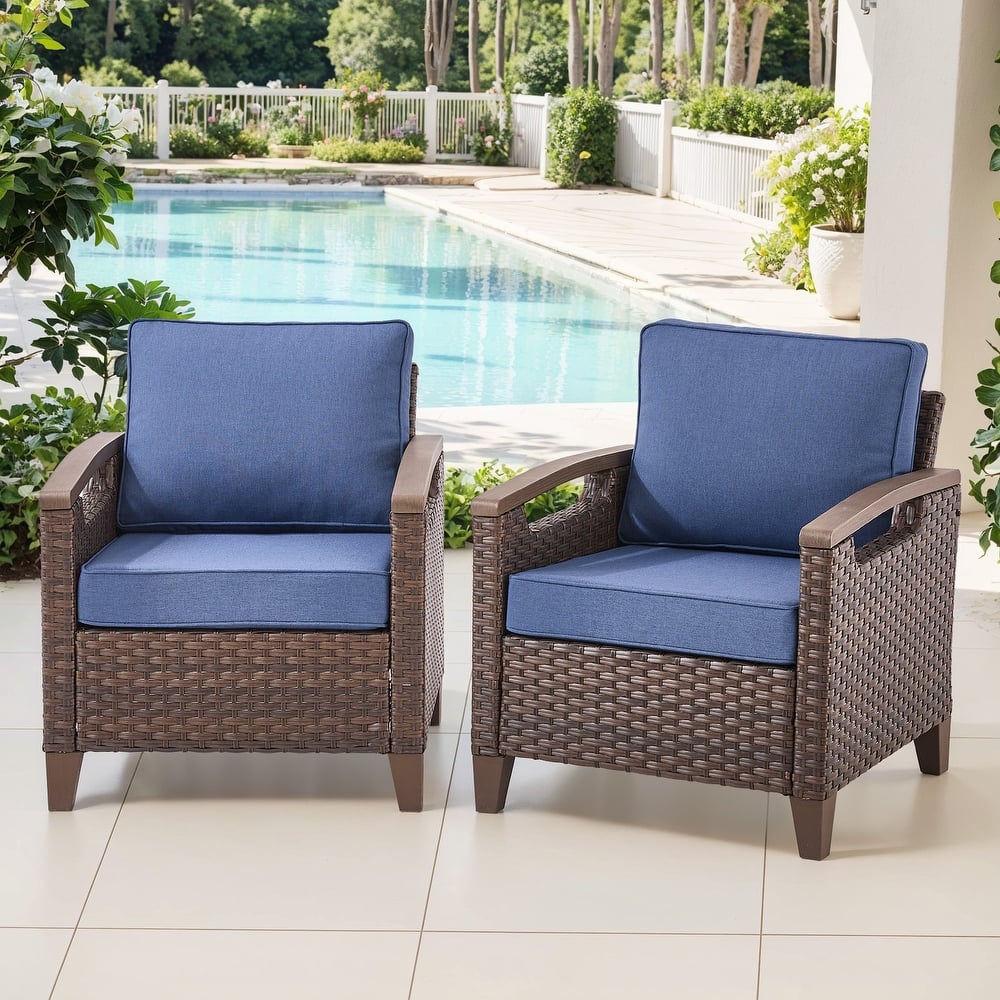 Gymojoy Wicker Patio Chairs Set of Two with Olefin Cushions Water-Resistant
