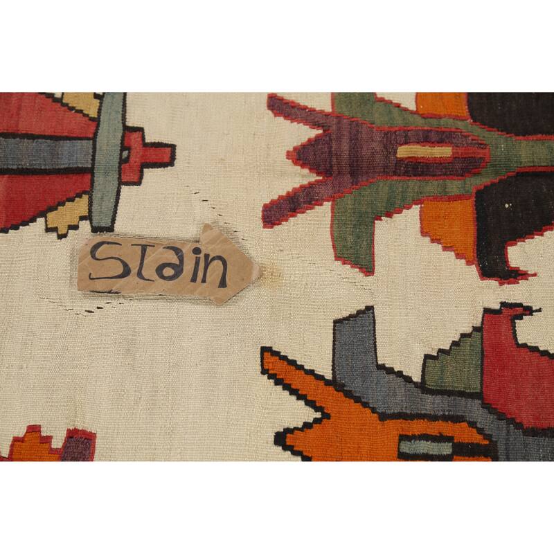 Vegetable Dye Kilim Qashqai Persian Antique Rug Flatweave Wool Carpet - 5'0"x 7'9"