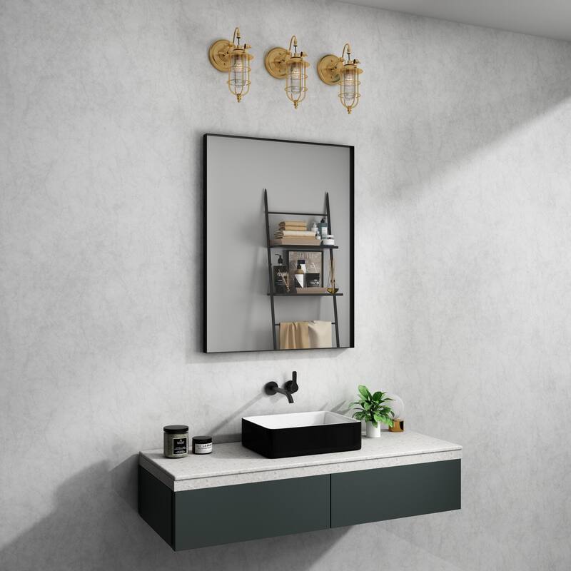 TOOLKISS Right Angle Aluminum Frame Bathroom Vanity Mirror with Clear Glass - 28 inch.W x 36 inch.H - Black