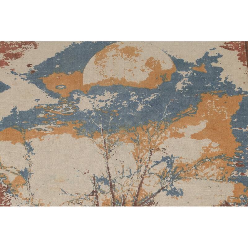 Nature Print Abstract Modern Area Rug Handmade Oriental Wool Carpet - 5'3"x 7'7"