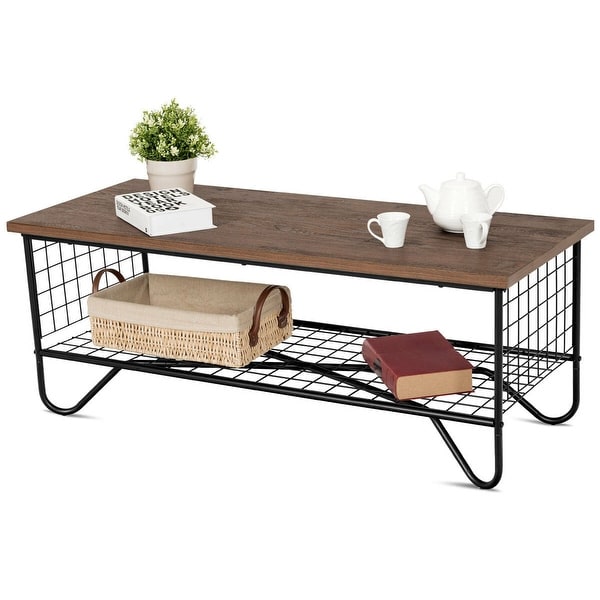Shop Gymax Coffee Accent Cocktail Sofa Side Table Solid ...