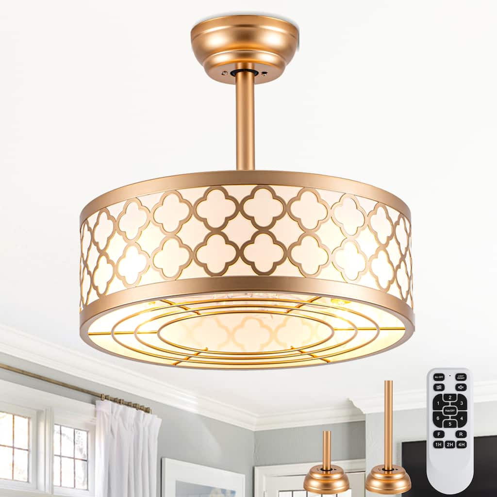 Cusp Barn 18" Fandelier Caged Ceiling Fan with Lights and Remote, Modern Gold 6 Speeds Reversible DC Motor Indoor Ceiling Fan