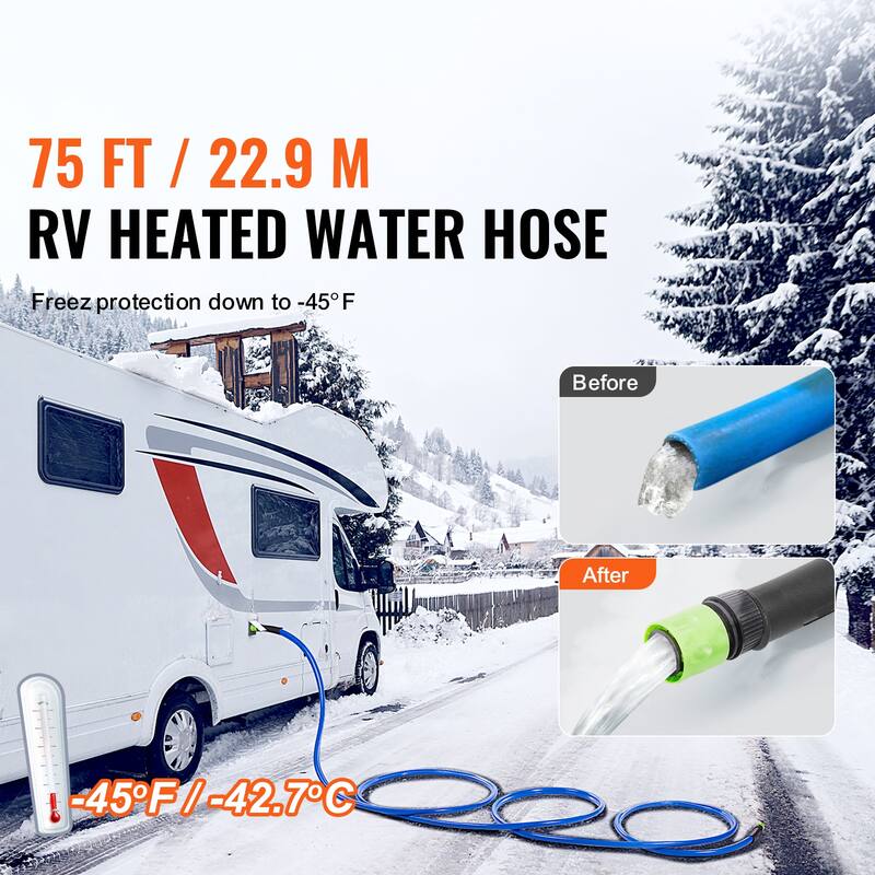 Heated Water Hose for RV, Heated Drinking Water Hose Antifreeze to -45°F, Automatic Self-regulating, 5/8" I.D.