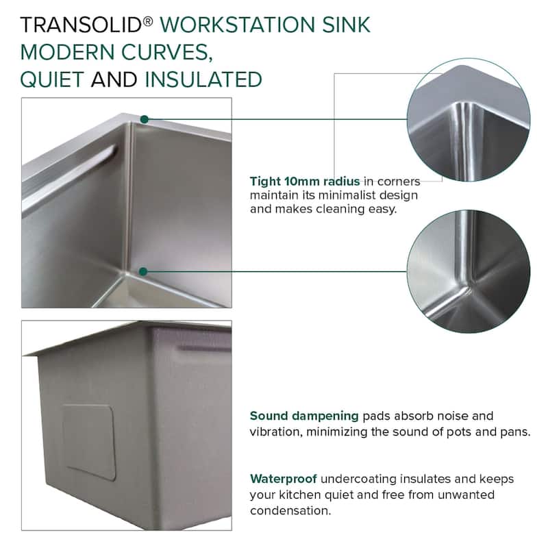 Transolid KWSSU301910 30-in X 19-in X 10-in 18-Gauge Undermount Stainless Steel Kitchen Workstation Sink