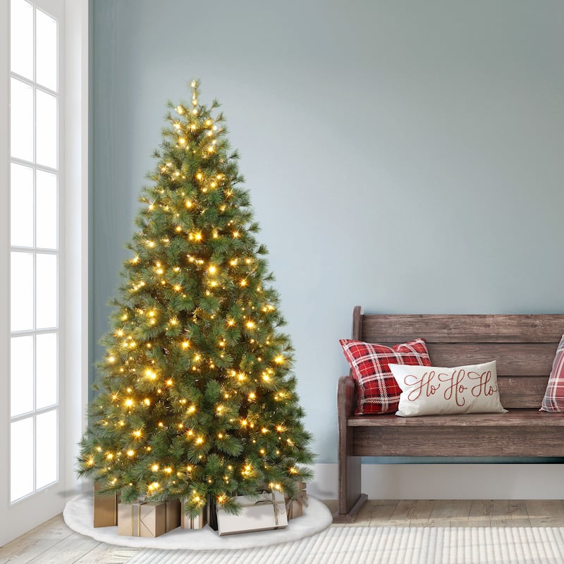 Puleo International 6.5' Pre-Lit Artificial Colorado Pine Christmas Tree with 300 Dual Function LED Lights