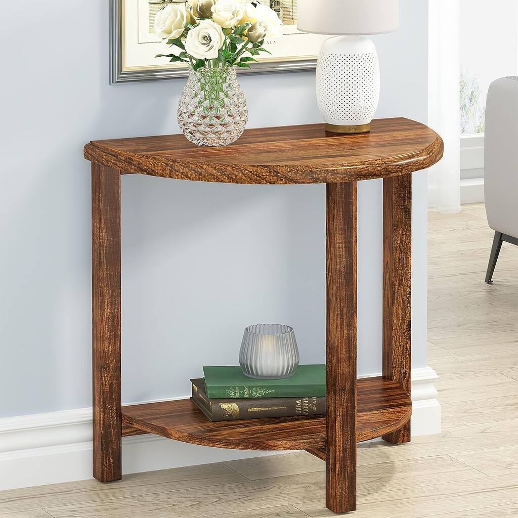 Half Moon Side Table, 2-Tier Narrow End Table Half Round Bedside Table