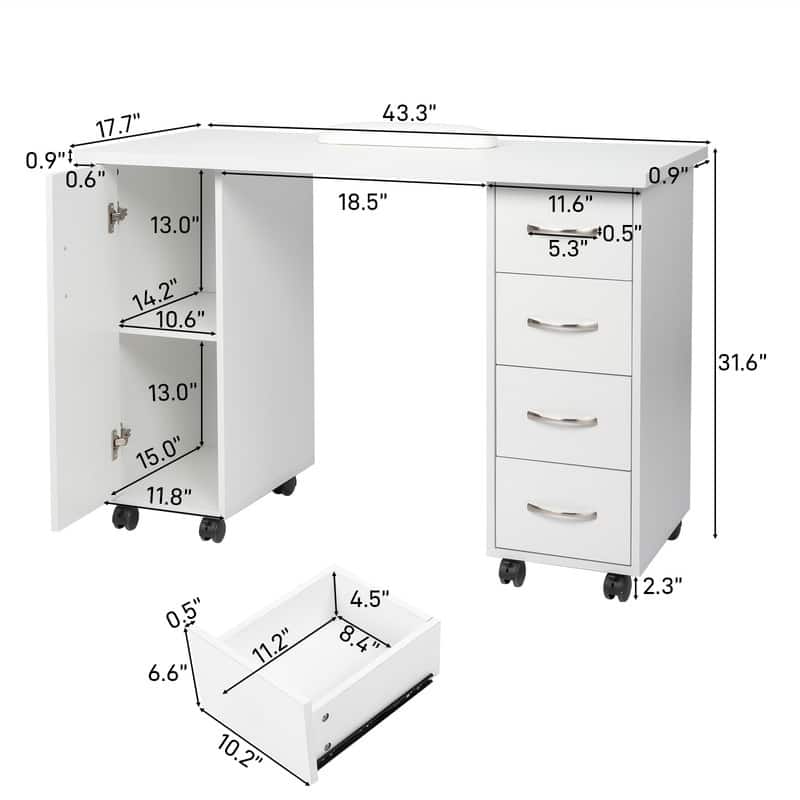 Double Edged Manicure Nail Table Computer Desk with 4 Drawers