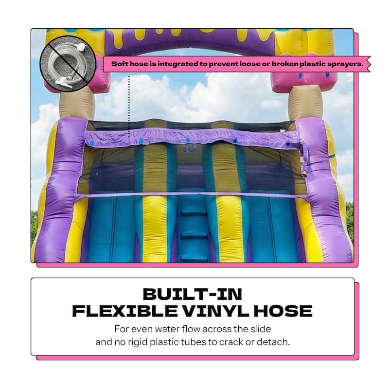 POP JUMP Ice Pop 24' Dual Lane Center Climb Waterslide with Attached Pool - Blue - 16' x 12' x 24'