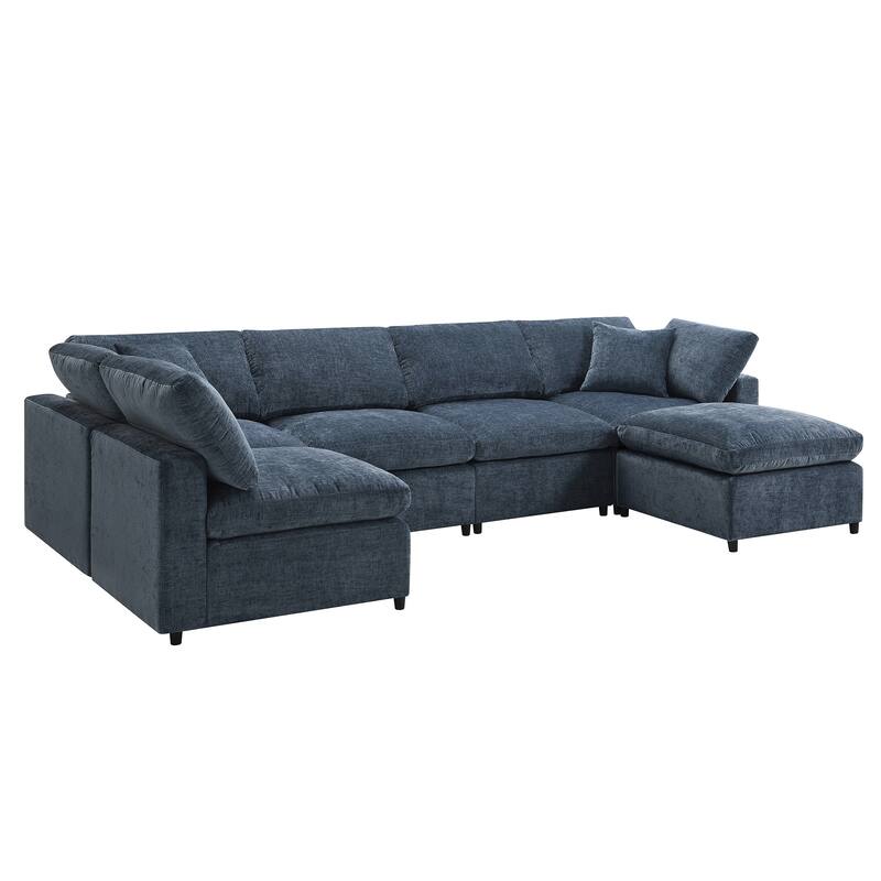 130" Chenille Modular Cloud Sectional Sofa, 6-Seater
