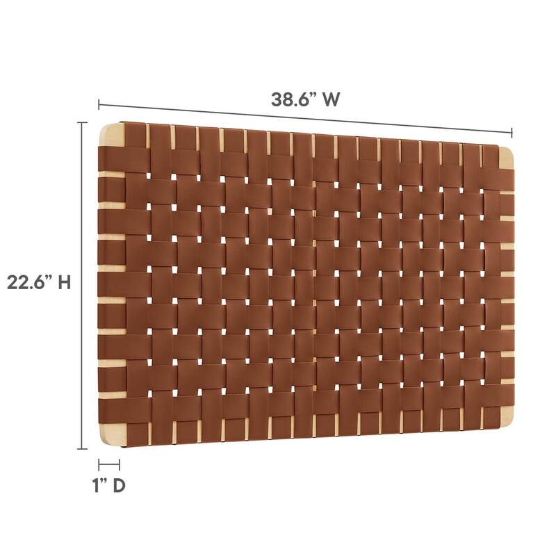 Ditmas Solid Wooden Brown Leather Basket Weaved Floating Twin Size Headboard