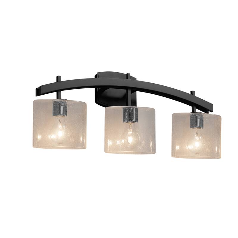 Justice Design Fusion Archway 3-light Matte Black Bath Bar, Seeded Oval Shade