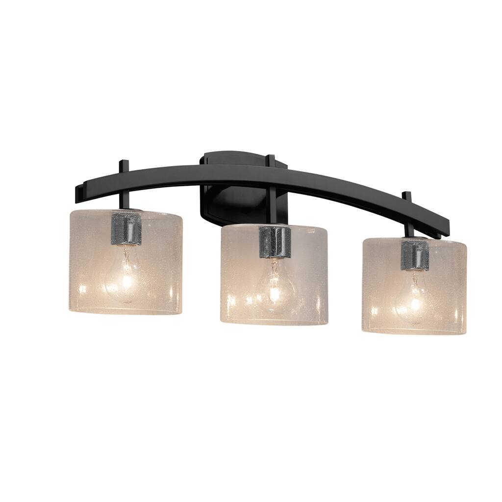 Justice Design Fusion Archway 3-light Matte Black Bath Bar, Seeded Oval Shade