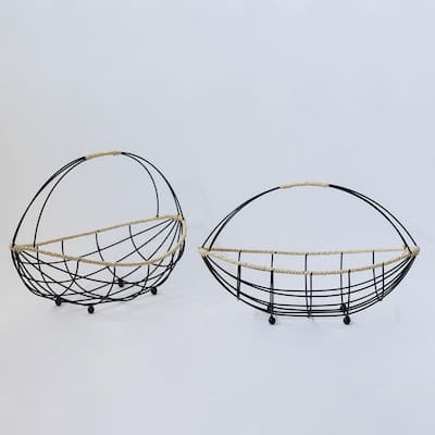 Set Of 2 Metal With Paper Mache Accents Baskets
