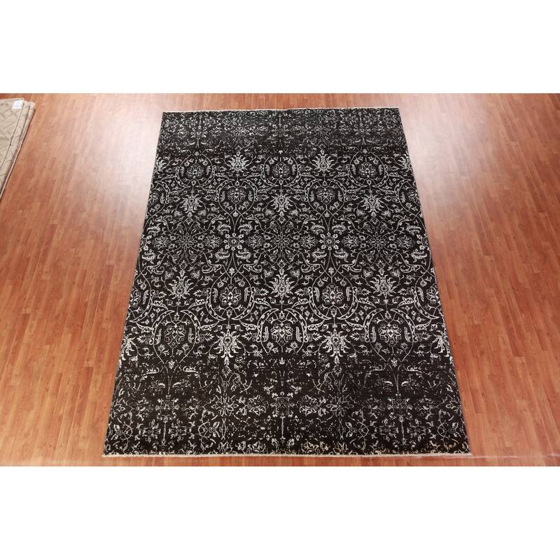 Black Art Craft Oriental Area Rug Handmade Wool And Silk Carpet - 9'0"x 12'7"