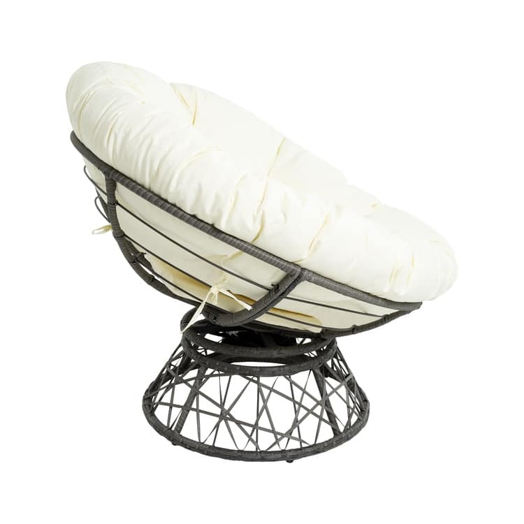 Wicker Papasan Chair with Oversized Cushion & Swivel Base – Indoor Round Lounge Chair for Bedroom, Living Room, or Covered Patio