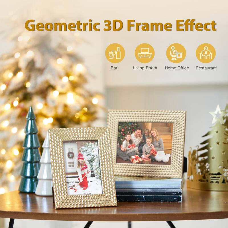 Glitzhome Set of 2 Modern Gold Resin Wall or Tabletop Picture Frames 4x6 & 5x7