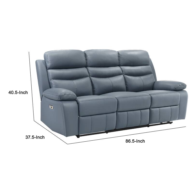 Hanna Power Double Reclining Sofa, Blue Grain Leather, USB, 87 Inch