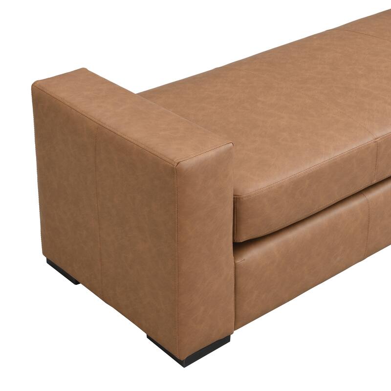Entryway Bench, 57.70" Stylish Faux Leather Bench with Square Armrests
