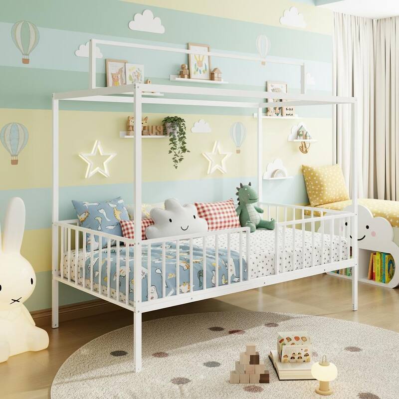 3-in-1 Convertible Montessori Metal Floor Bed by Harper&Bright Designs