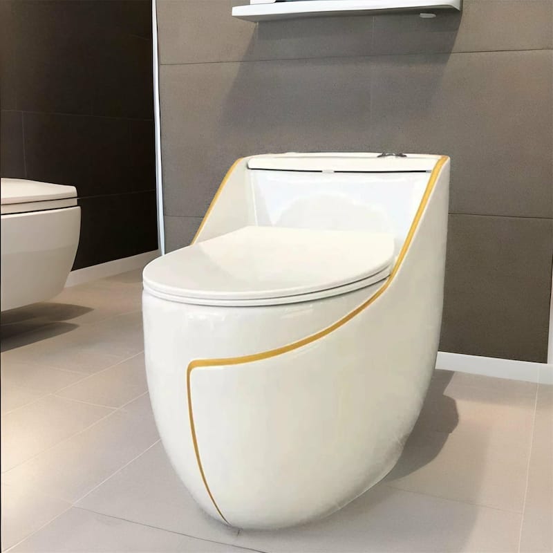 White Double Gear Flushing Ceramic One Piece Toilet with Seat - White