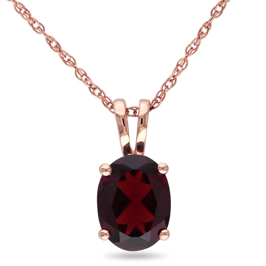 Miadora 10k Rose Gold 1 1/3ct TGW Garnet Solitaire Necklace