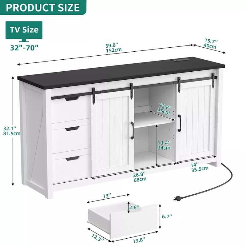 TV Stand with Power Outlet & 6 Drawers for 65/60/55 Inch TV - 58 inches