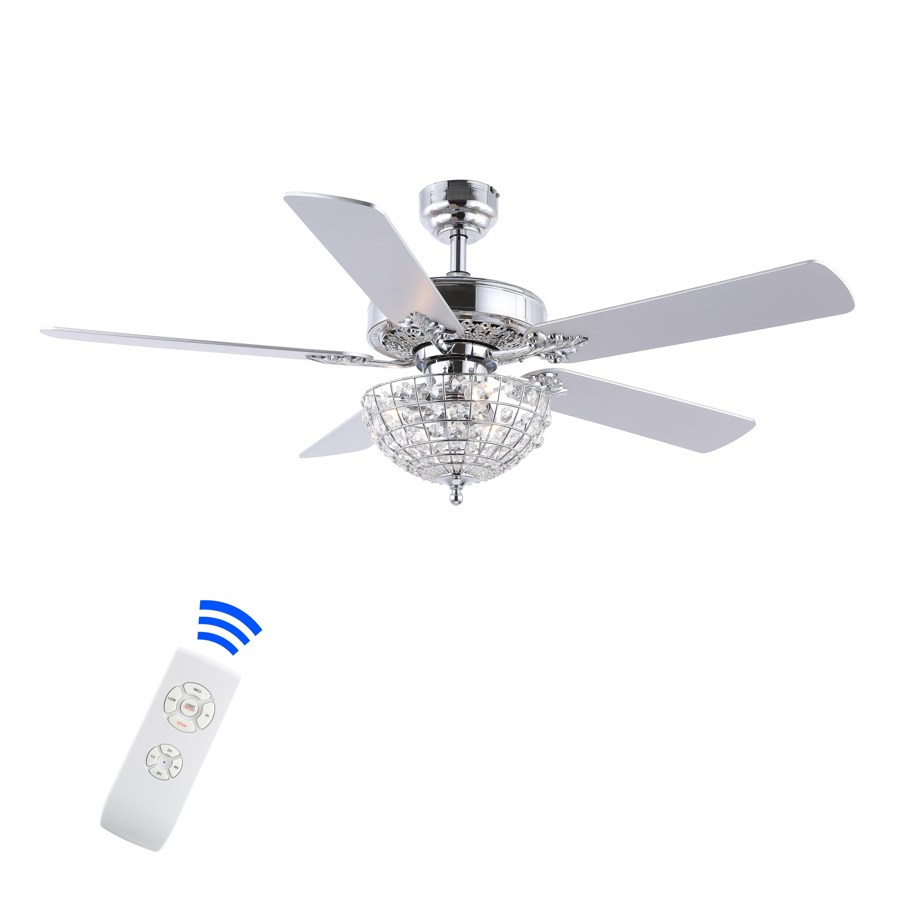 JONATHAN Y Mandy 52" 3-Light Glam Classic Crystal Dome Shade LED Ceiling Fan With Remote, Chrome