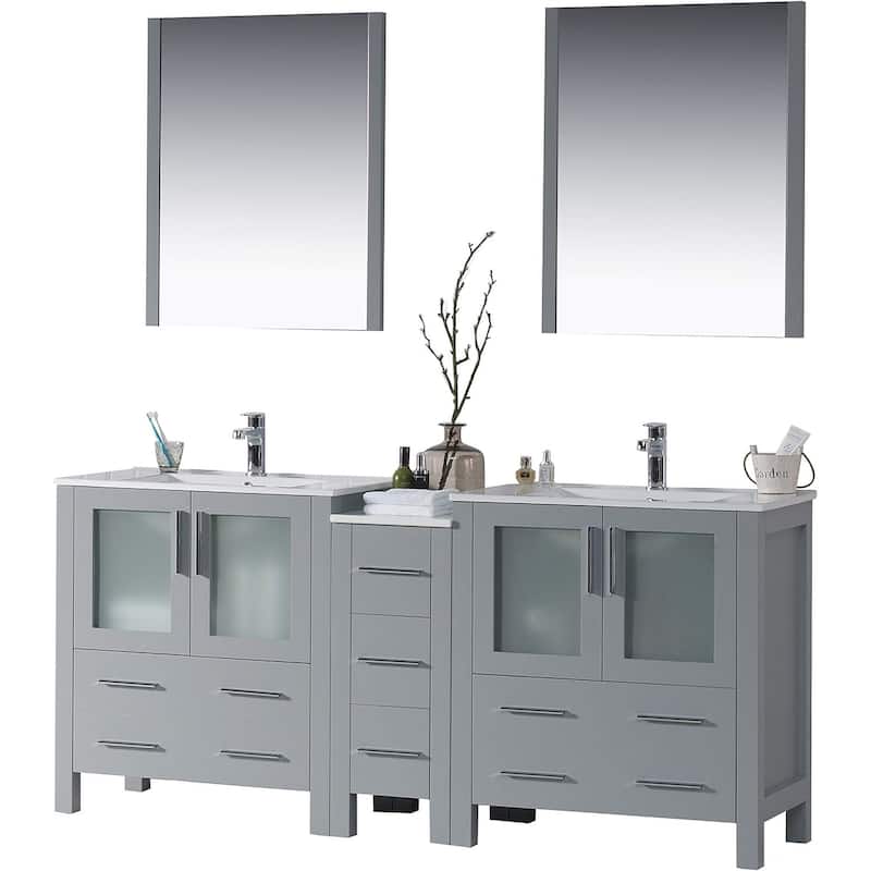 Blossom Sydney 72" Solid Wood Double Sink Bathroom Vanity with Cabinet - Metal Grey