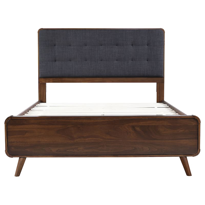Queen Size Solid Wood Platform Bed with Upholstered Headboard