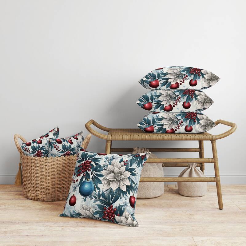 Festive Flurries Faux Suede Reversible Throw Pillow Blue and Red