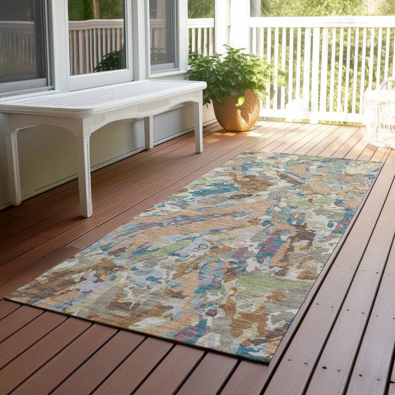 Machine Washable Indoor/ Outdoor Brushstrokes Chantille Rug - Copper - 2'3" x 7'6"