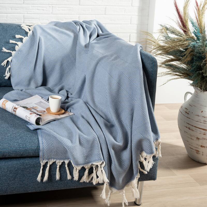 Sevita Herringbone Premium Turkish Cotton Standard Size Throw Blanket