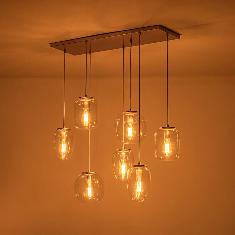 Mid-Century 7-Light Cluster Glass Globe Kitchen Island Pendant Chandelier - W35.43"