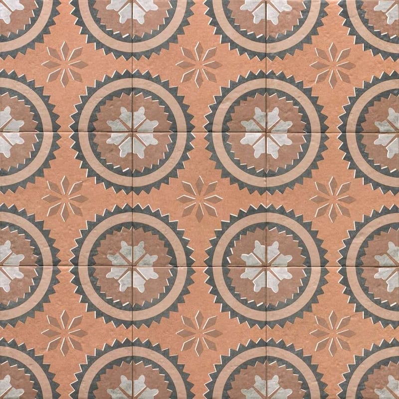 Verity Poppy 8x8 Matte Porcelain Encaustic Tile - Floor, Wall, Backsplash