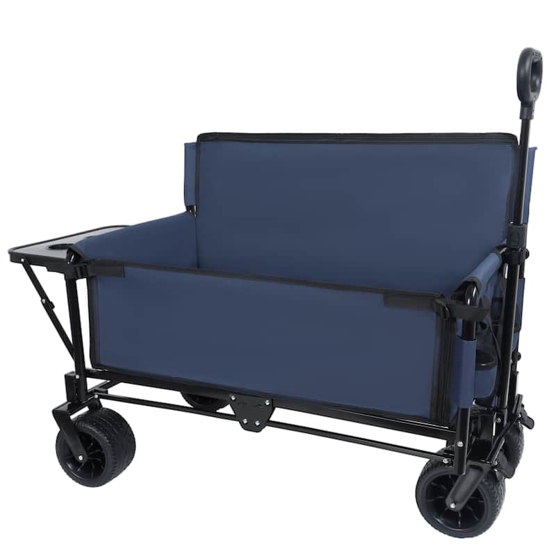 3-In-1 Convertible Folding Wagon Cart With Bench Seat & Rear-Mounted Folding Tabletop,180l Capacity All-Terrain Wheels