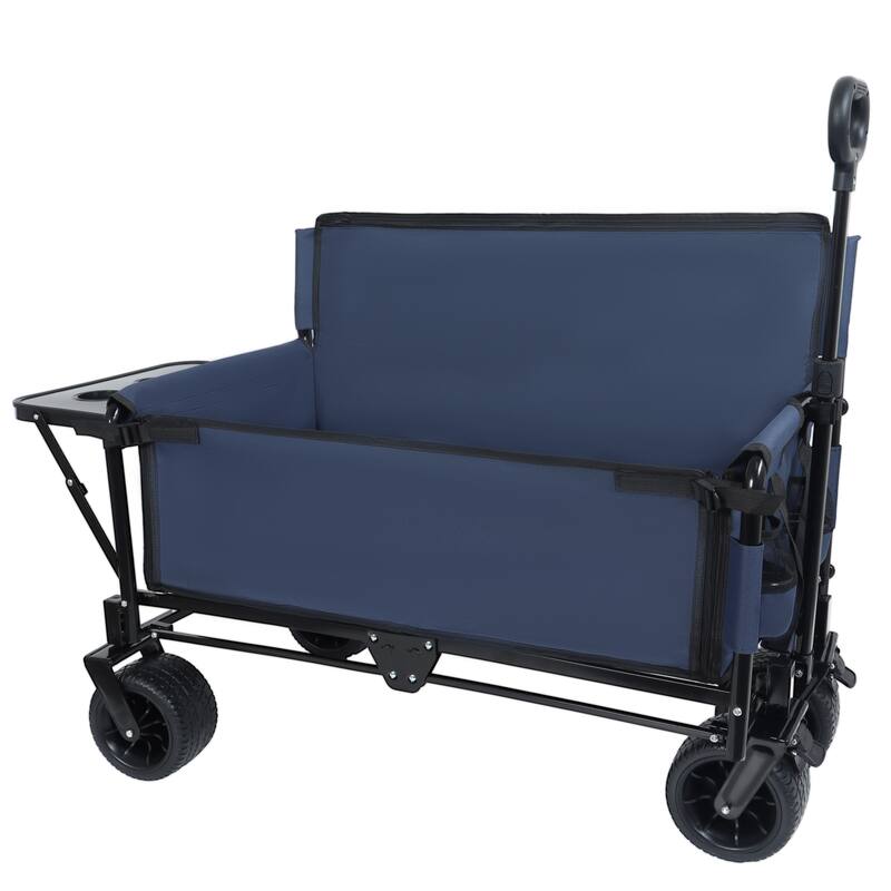 3-in-1 Convertible Folding Wagon with Bench Seat & Rear Tabletop - 500lb Heavy-Duty, 180L All-Terrain Cart, Dark Blue