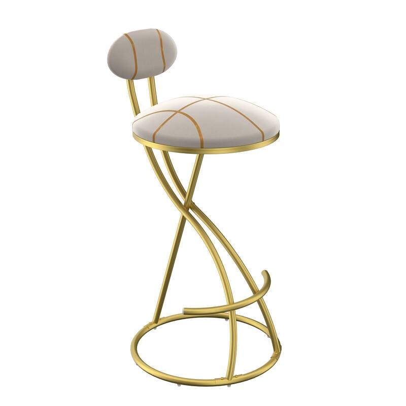 Round Bar Stools S-shaped Stripe Kitchen Stool Set of 2 Modern Velvet Upholstered Counter Chair for Dining Room