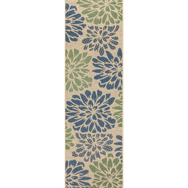 slide 2 of 19, JONATHAN Y Floral Textured Weave Indoor/Outdoor Area Rug 2 X 14 - Navy/Green