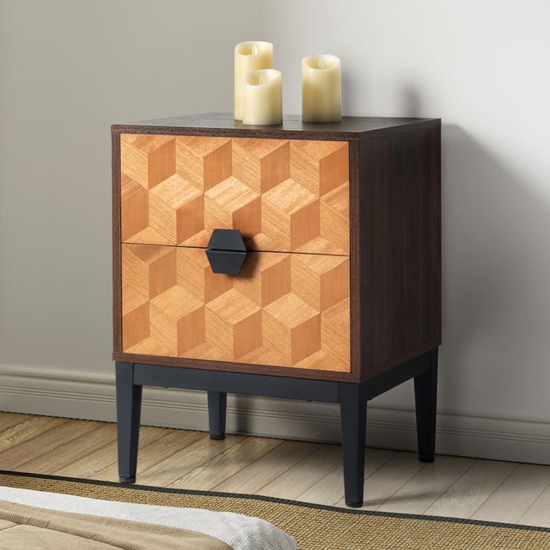 Apakah Modern 25"Tall 2-Drawer End Table with Charging Station and Adjustable Legs by HULALA HOME