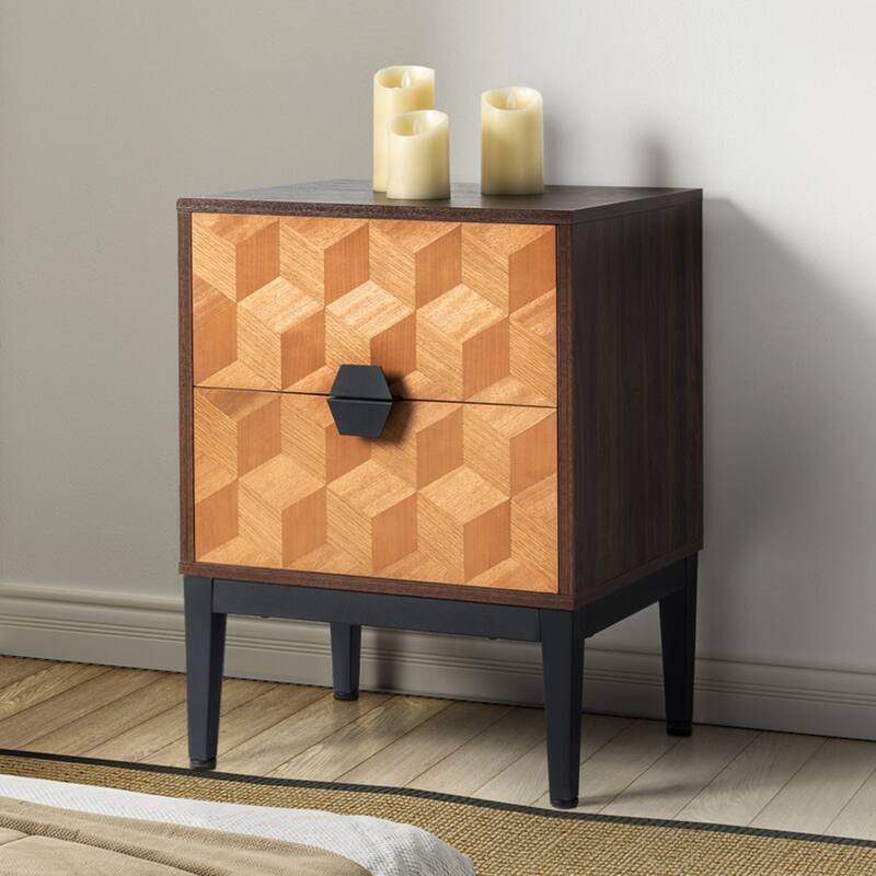 Apakah Modern 25"Tall 2-Drawer Nightstand with Charging Station and Adjustable Legs by HULALA HOME