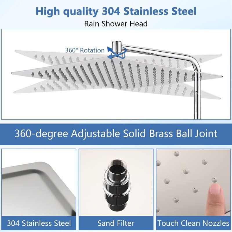 12 inch Adjustable Extension Arm High-pressure Rain Shower Head, Rain Fixed Shower Head