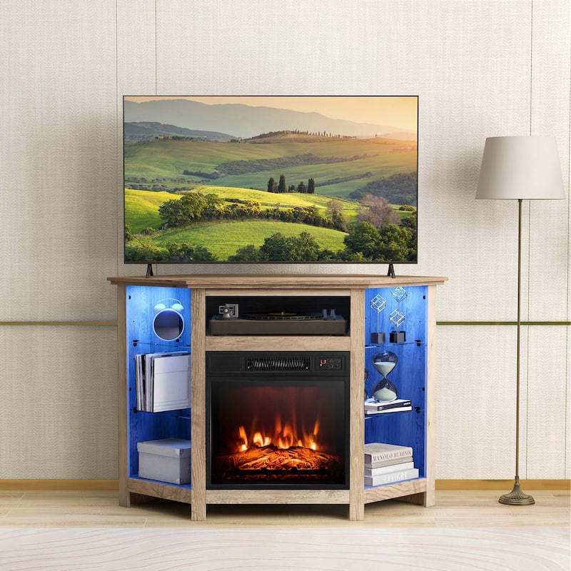 Costway Fireplace TV Stand w/ Led Lights & 18" Electric Fireplace for - See Details